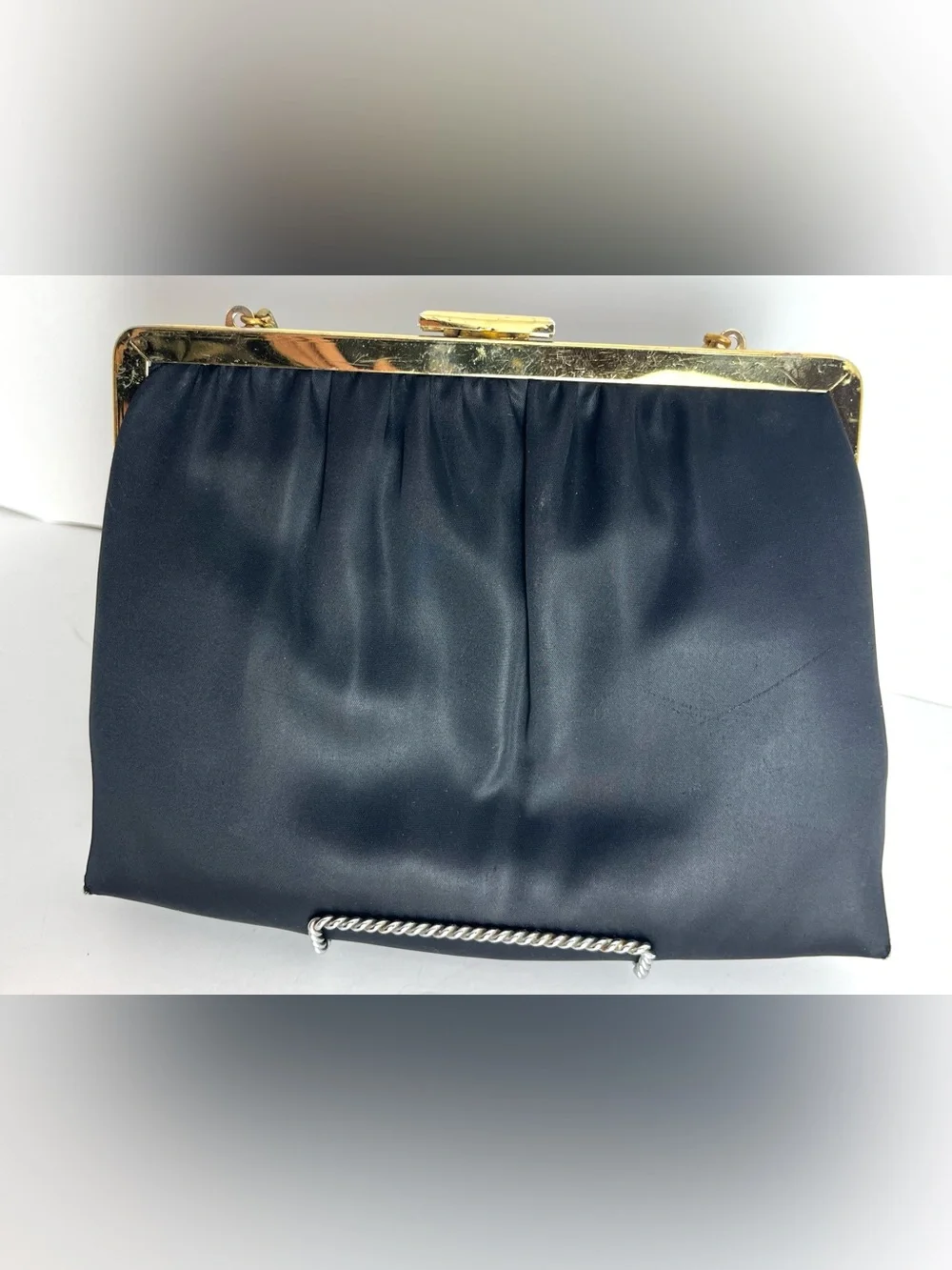 Classic vintage Black Evening Handbag with Gold Tone Trim